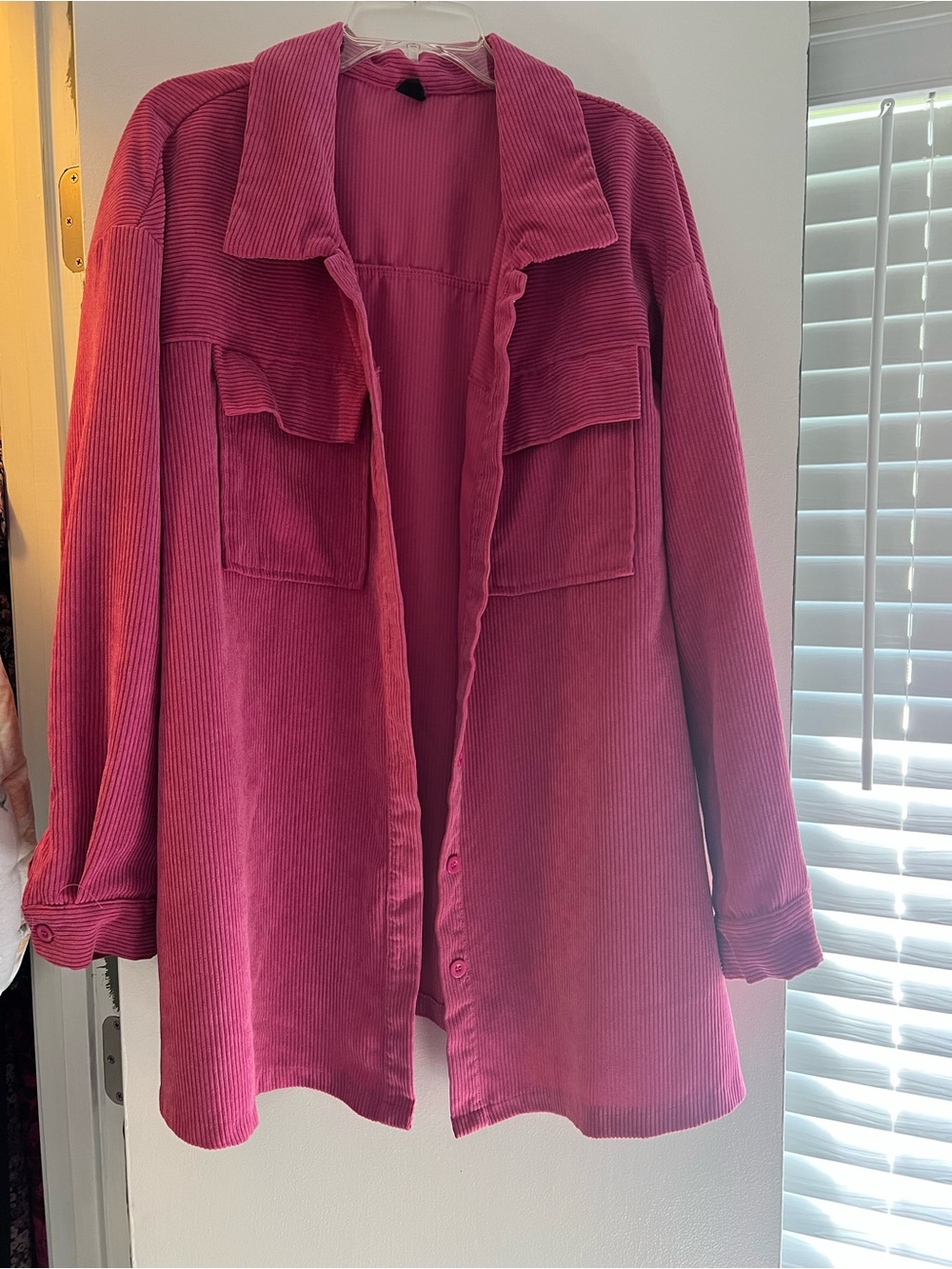 SHEIN Rose Pink Corduroy Utility Shacket